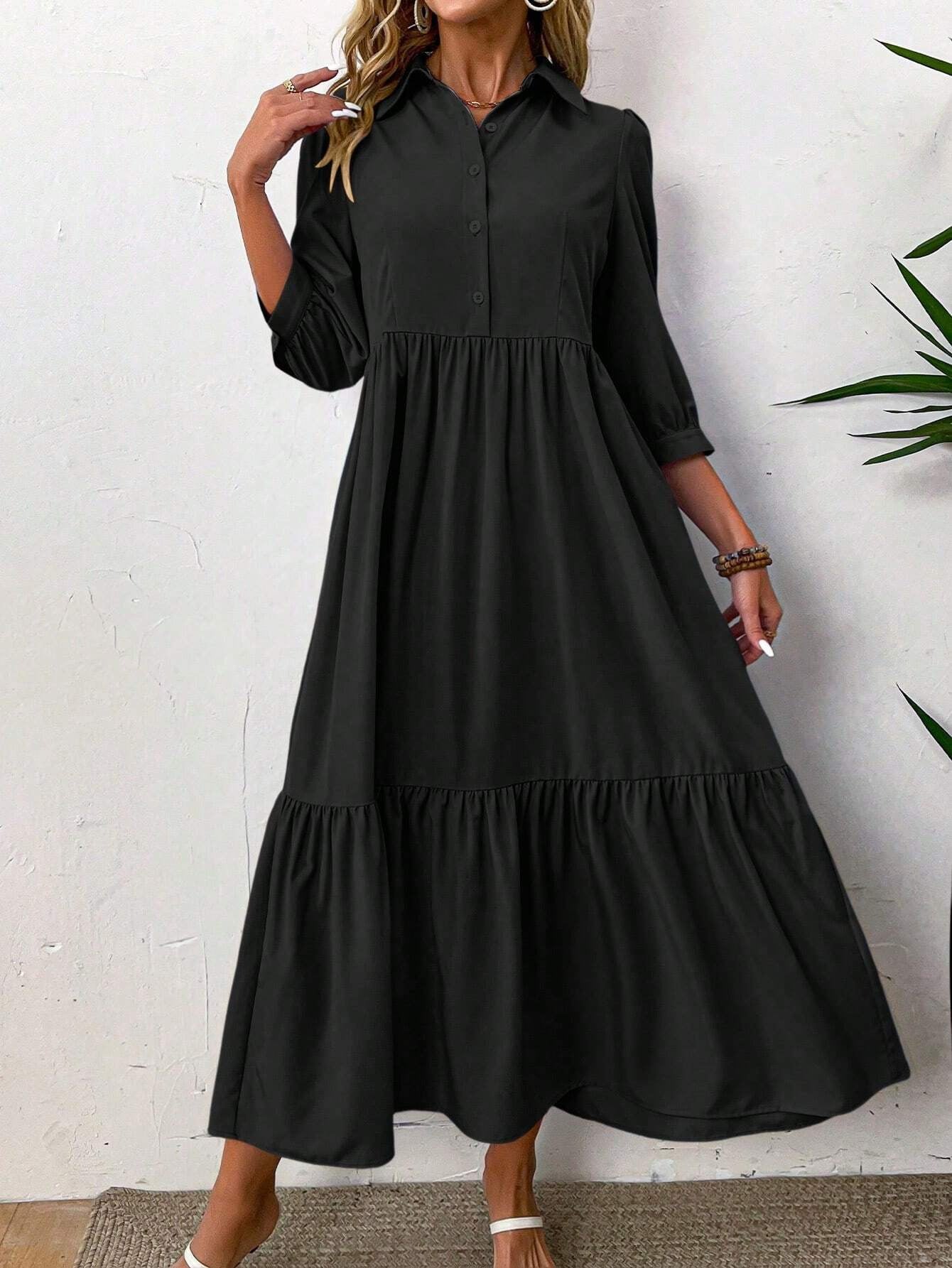 Maxi Jurk Elegante Lange Jurk met Kraag voor Vrouw