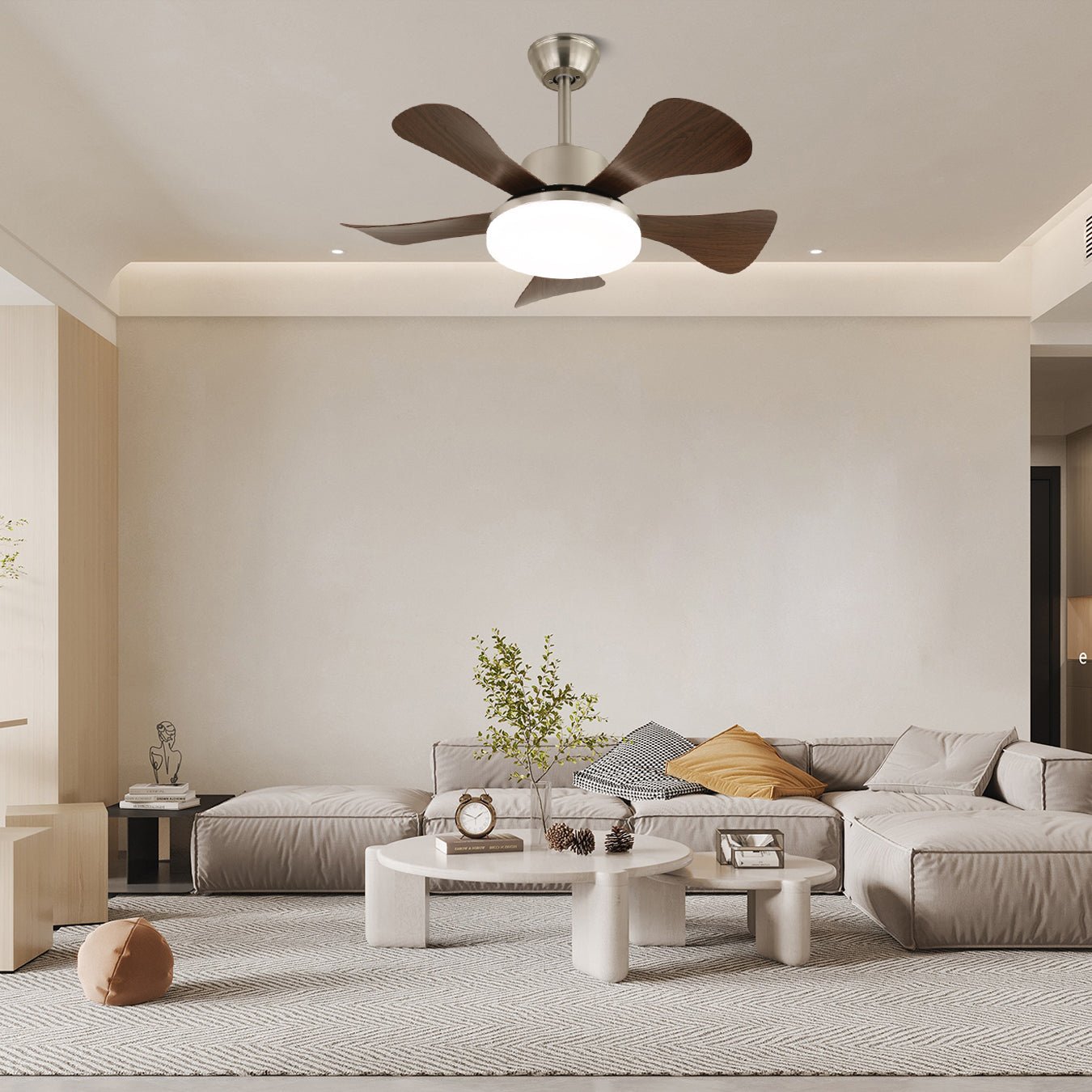 Plafondventilator met LED-verlichting Ø91cm in hout en metaal met 6 snelheden en afstandsbediening modern design voor woon- en slaapkamers binnengebruik