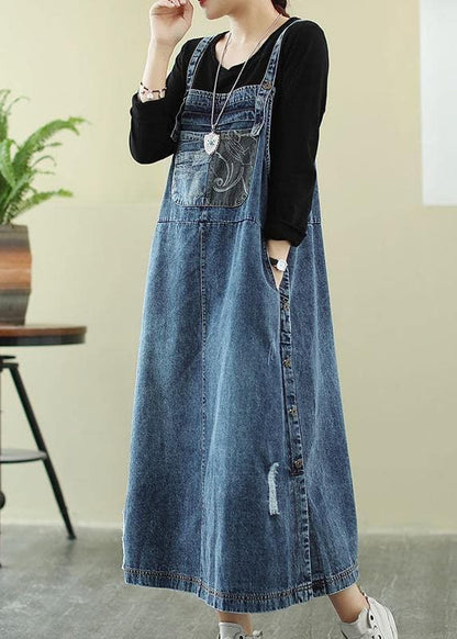 Donkerblauwe Jeans Jurk Kort Model