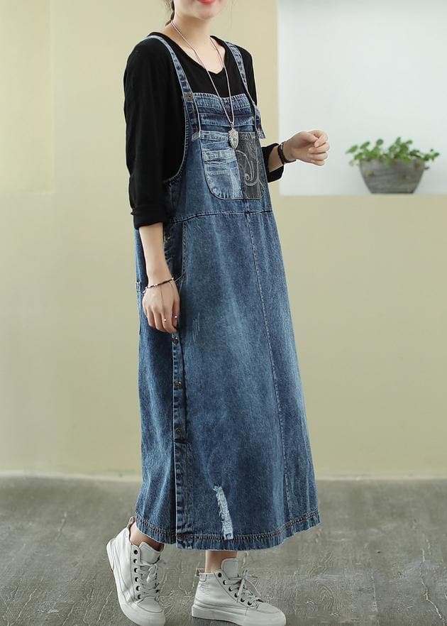 Donkerblauwe Jeans Jurk Kort Model