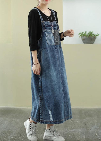 Donkerblauwe Jeans Jurk Kort Model
