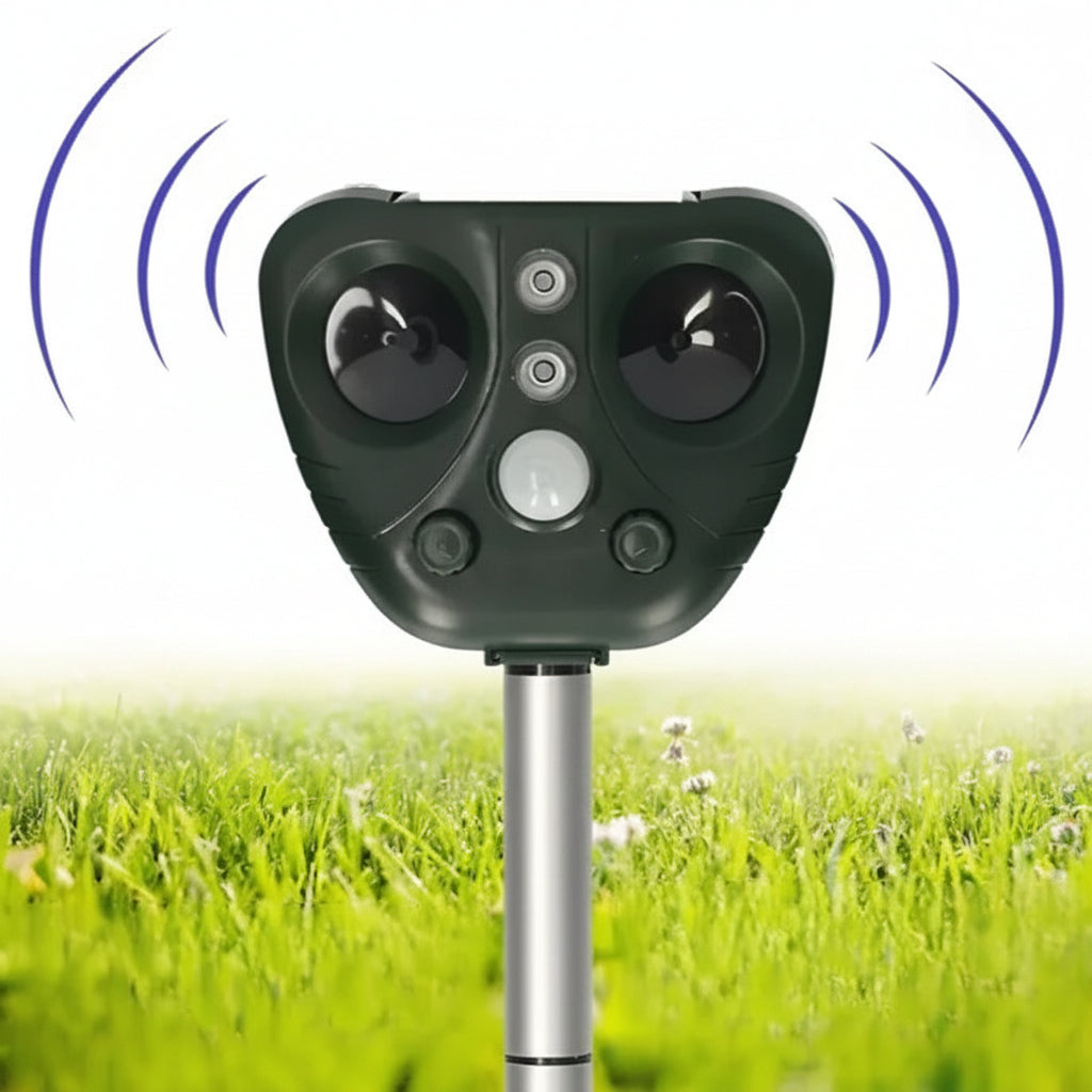 Ultrasone Dierenverjager op Zonne-Energie – 13,5–45,5 kHz – Bescherming Tuin – 5 Modi – Bereik tot 9 meter