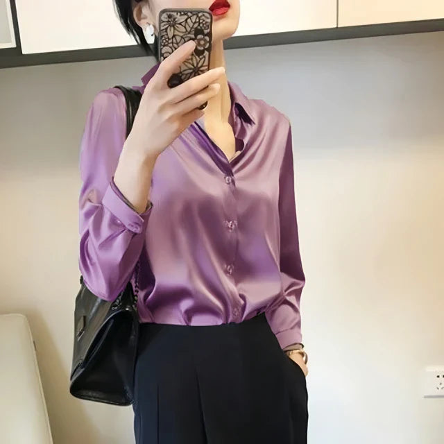 Luxe Blouses Satijn Effen Kleuren Elegante Vrouwen Tops