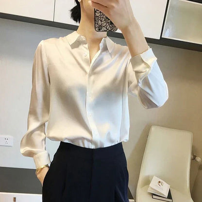 Luxe Blouses Satijn Effen Kleuren Elegante Vrouwen Tops