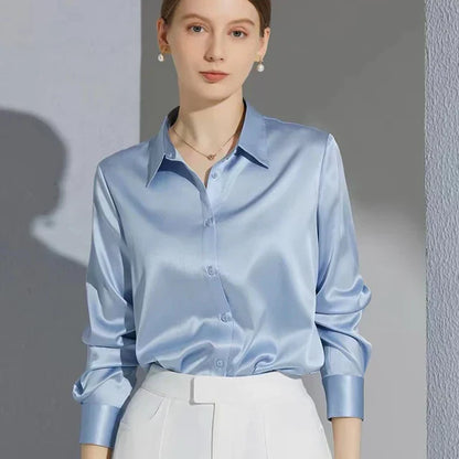 Luxe Blouses Satijn Effen Kleuren Elegante Vrouwen Tops