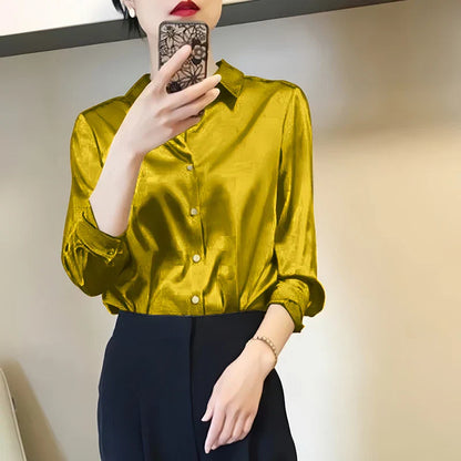 Luxe Blouses Satijn Effen Kleuren Elegante Vrouwen Tops