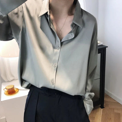 Luxe Blouses Satijn Effen Kleuren Elegante Vrouwen Tops