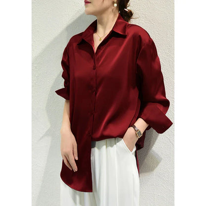 Luxe Blouses Satijn Effen Kleuren Elegante Vrouwen Tops