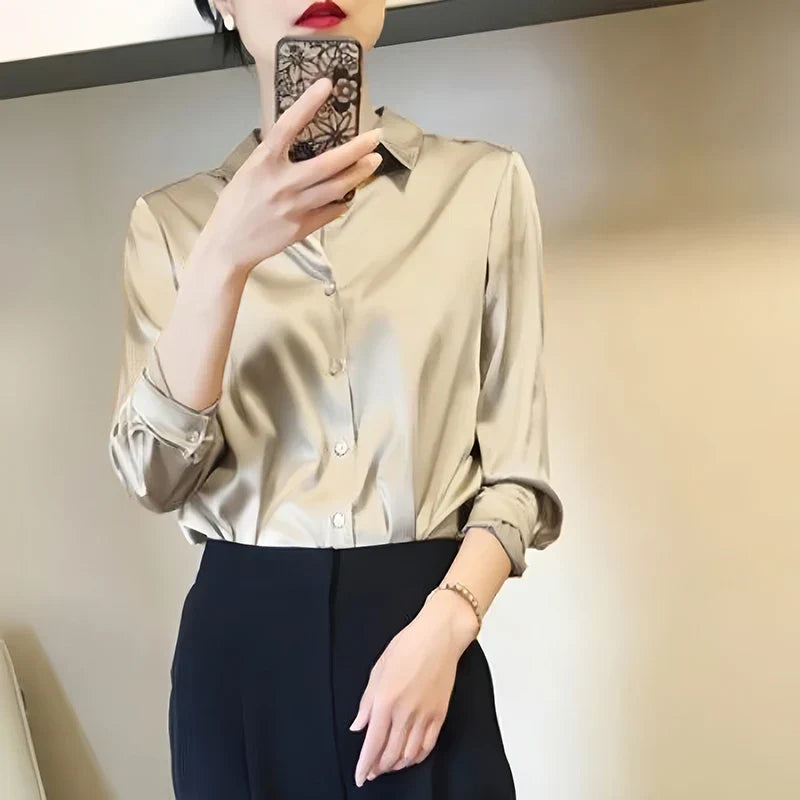 Luxe Blouses Satijn Effen Kleuren Elegante Vrouwen Tops