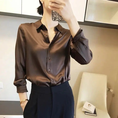 Luxe Blouses Satijn Effen Kleuren Elegante Vrouwen Tops