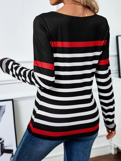 Vrouwelijk Gestreept T-shirt met Contrasterende Kleuren