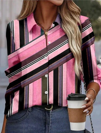 Vrouwelijke Blouse Roze Strepen Gemakkelijk Aanpasbaar