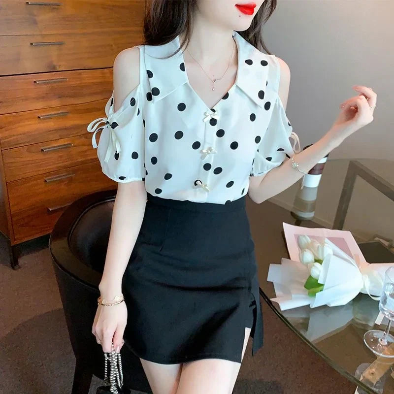 Vrouwelijke Off-Shoulder Blouse Lente Zomer Stijl