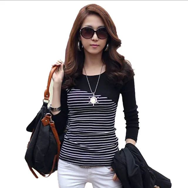 Vrouwelijke Patchwork T-shirt Slim Fit Mode - StudioMarella