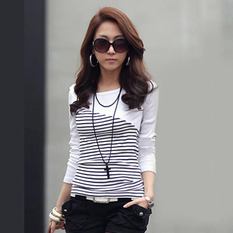 Vrouwelijke Patchwork T-shirt Slim Fit Mode