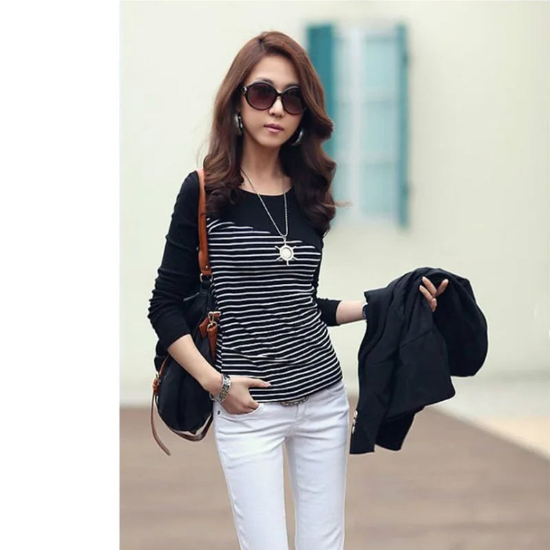 Vrouwelijke Patchwork T-shirt Slim Fit Mode