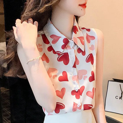 Vrouwelijke Zomerblouses met Hartjes en Bloemenpatroon