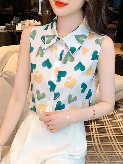 Vrouwelijke Zomerblouses met Hartjes en Bloemenpatroon