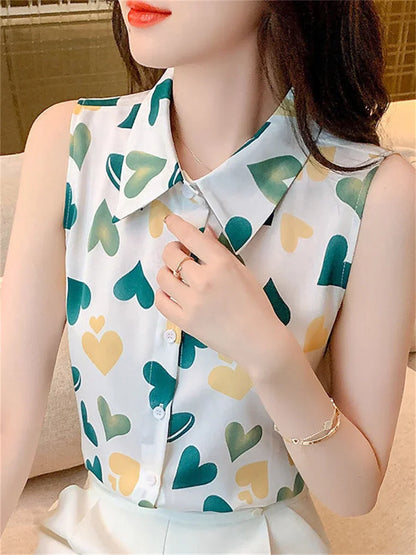 Vrouwelijke Zomerblouses met Hartjes en Bloemenpatroon