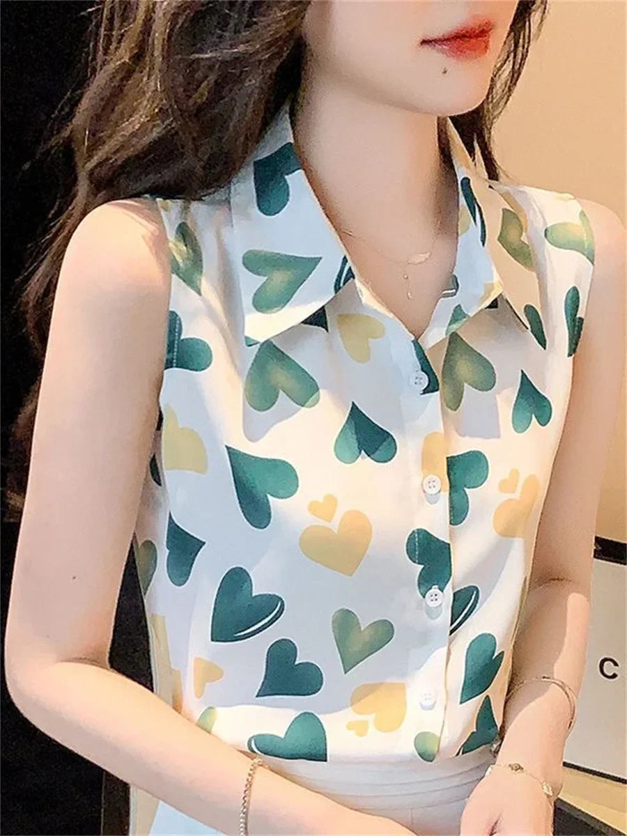 Vrouwelijke Zomerblouses met Hartjes en Bloemenpatroon