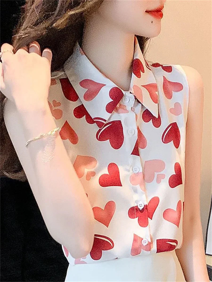 Vrouwelijke Zomerblouses met Hartjes en Bloemenpatroon