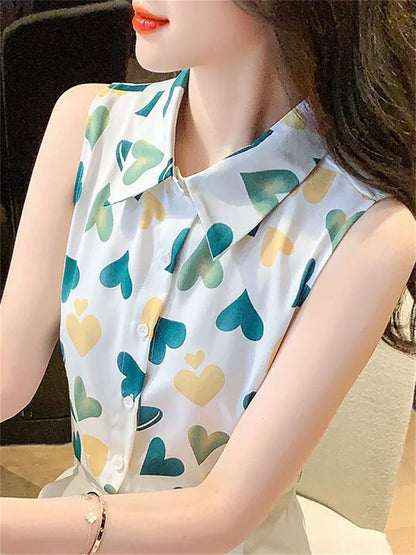 Vrouwelijke Zomerblouses met Hartjes en Bloemenpatroon