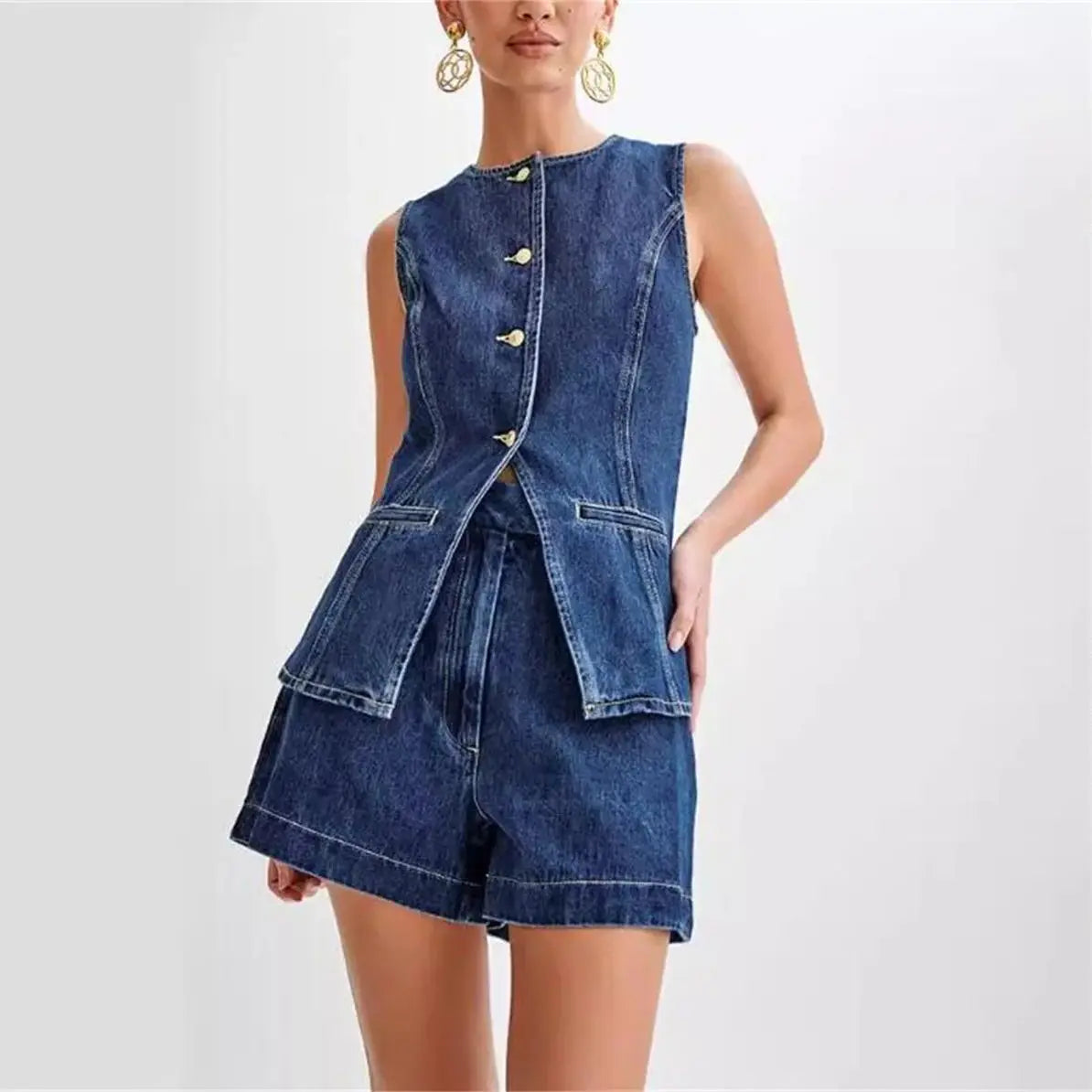Modieus Blauw Denim Set voor Dames - StudioMarella