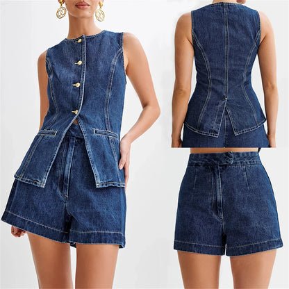 Modieus Blauw Denim Set voor Dames