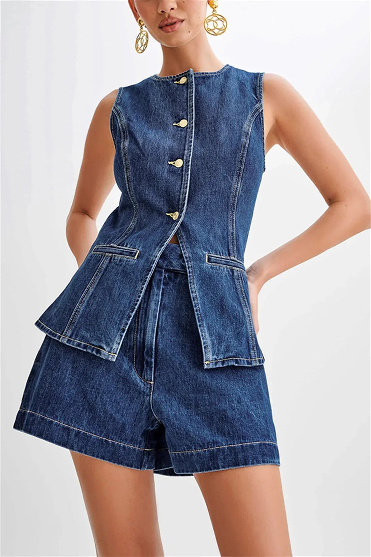 Modieus Blauw Denim Set voor Dames