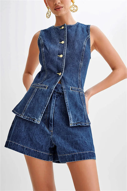 Modieus Blauw Denim Set voor Dames