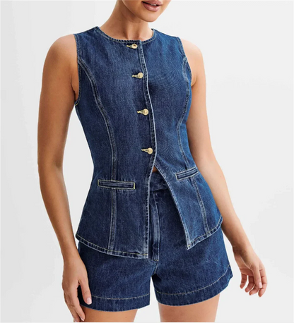 Modieus Blauw Denim Set voor Dames