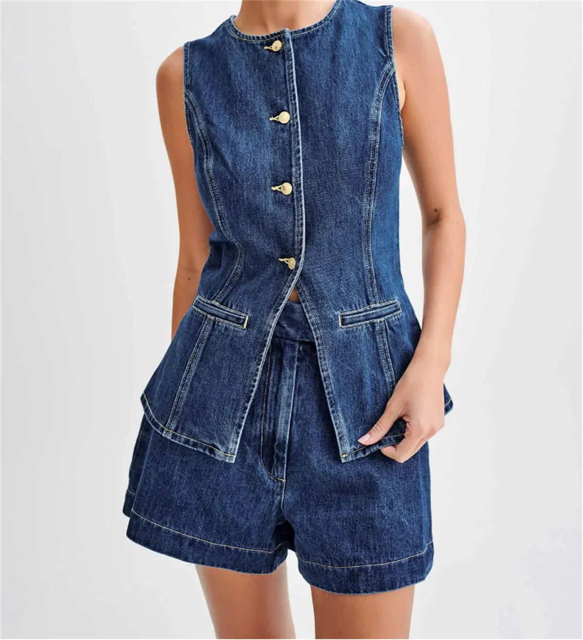 Modieus Blauw Denim Set voor Dames