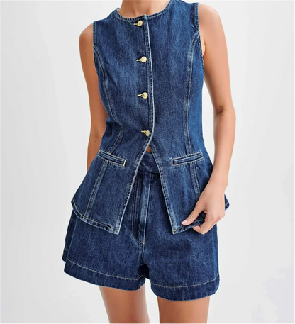 Modieus Blauw Denim Set voor Dames