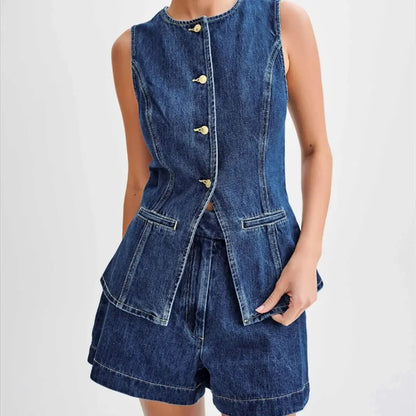 Modieus Blauw Denim Set voor Dames