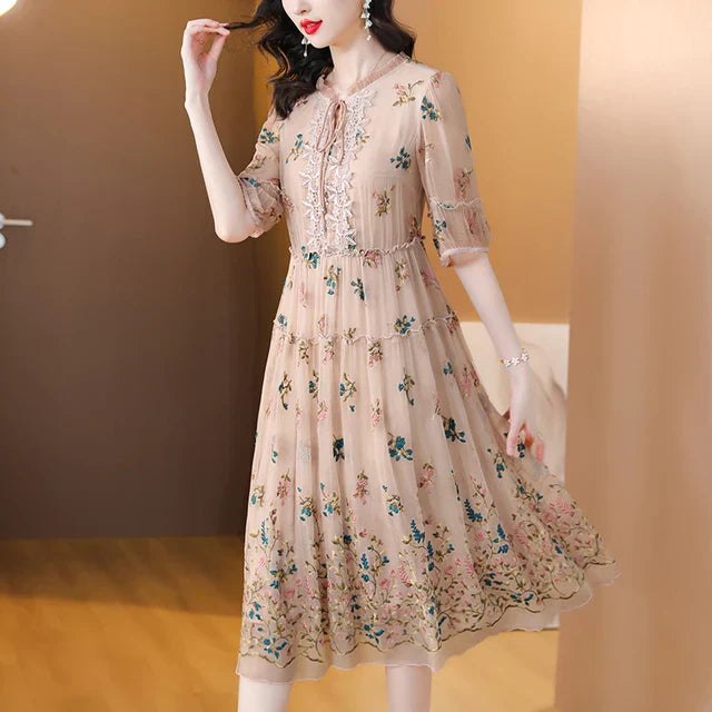 Midi Jurk voor Dames Zijde Bloemen Print - StudioMarella