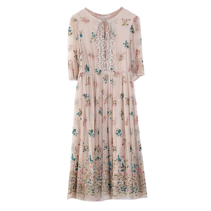 Midi Jurk voor Dames Zijde Bloemen Print