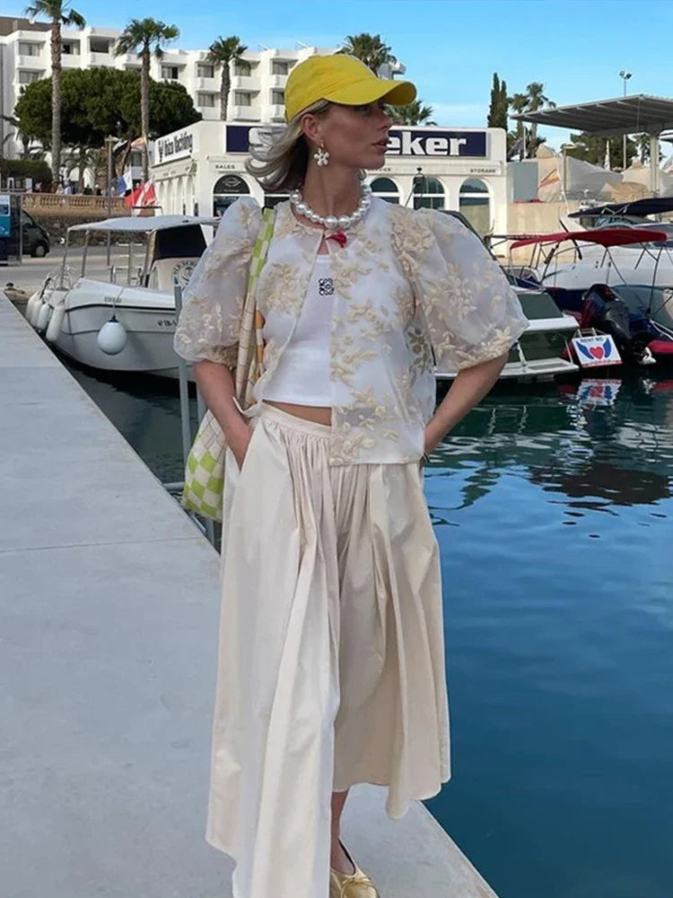 Vrouwelijke Blouse Kant en Mesh Doorzichtig