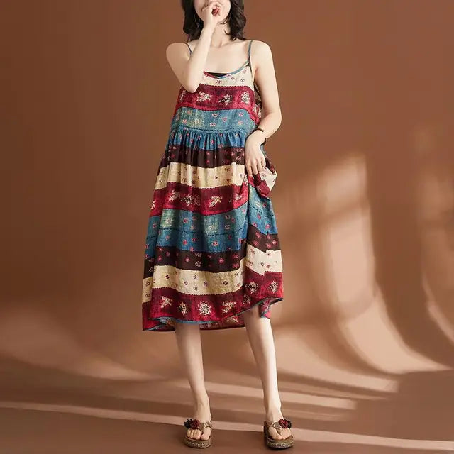 Zomerjurk Vrouw Vintage Print Zonnesjurk