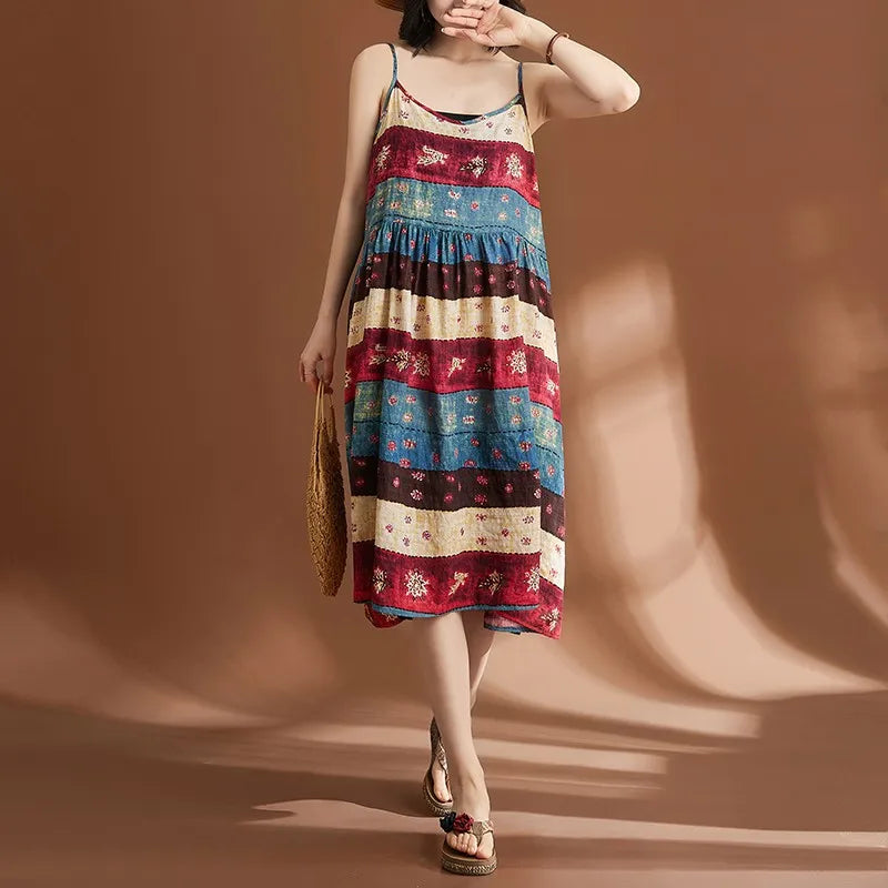 Zomerjurk Vrouw Vintage Print Zonnesjurk