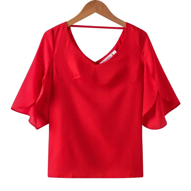 Vrouwelijke Blouse met Ruches en Chiffon Stof Zomerse Stijl