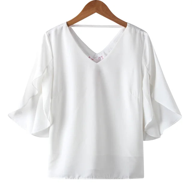 Vrouwelijke Blouse met Ruches en Chiffon Stof Zomerse Stijl