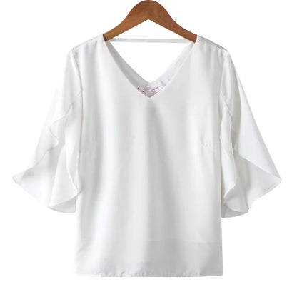 Vrouwelijke Blouse met Ruches en Chiffon Stof Zomerse Stijl