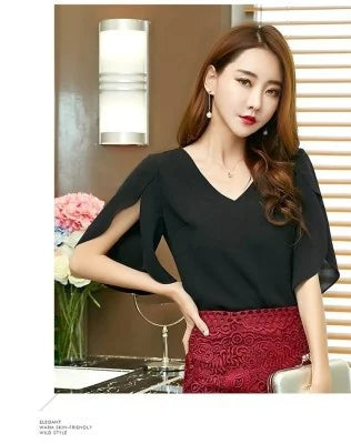 Vrouwelijke Blouse met Ruches en Chiffon Stof Zomerse Stijl