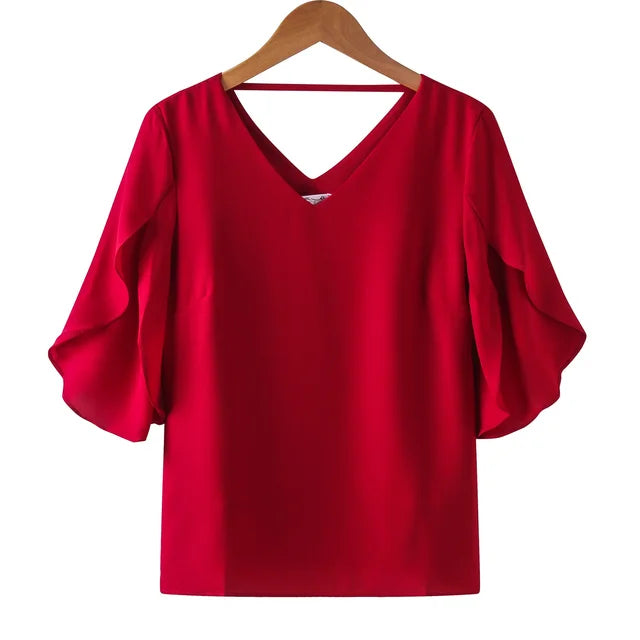 Vrouwelijke Blouse met Ruches en Chiffon Stof Zomerse Stijl