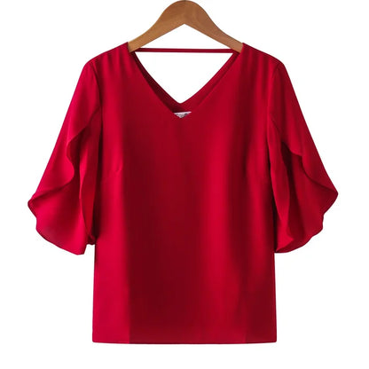 Vrouwelijke Blouse met Ruches en Chiffon Stof Zomerse Stijl