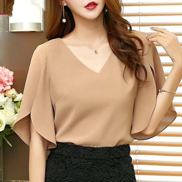 Vrouwelijke Blouse met Ruches en Chiffon Stof Zomerse Stijl - StudioMarella