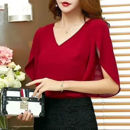 Vrouwelijke Blouse met Ruches en Chiffon Stof Zomerse Stijl