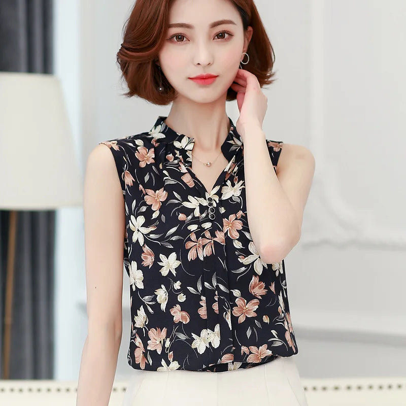 Mouwloze Blouse voor Dames Zomer Chiffon Jurk Blouse