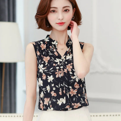 Mouwloze Blouse voor Dames Zomer Chiffon Jurk Blouse