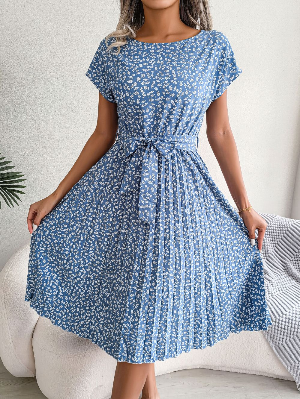 Vrouwen Elegante Bloemenjurk Korte Mouwen Midi Zomerjurk - Emma